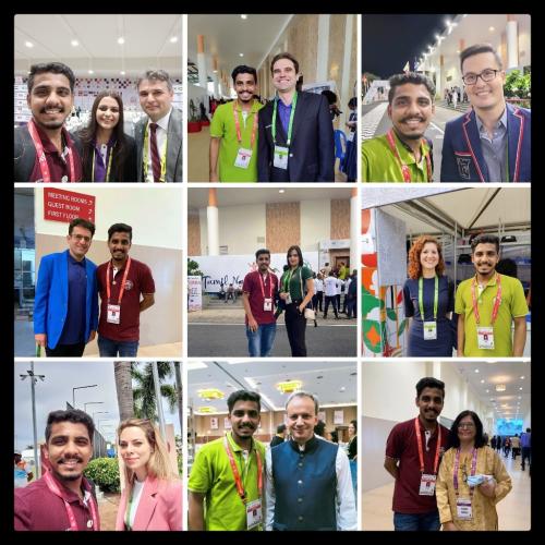 Vedant Joshi in Olympiad 2022 along with FIDE President Arkady Dvorkovich and Arjuna Award winner WIM Bhagyashree Thipsay and different team players from US, England, Lithuania, Israel, 